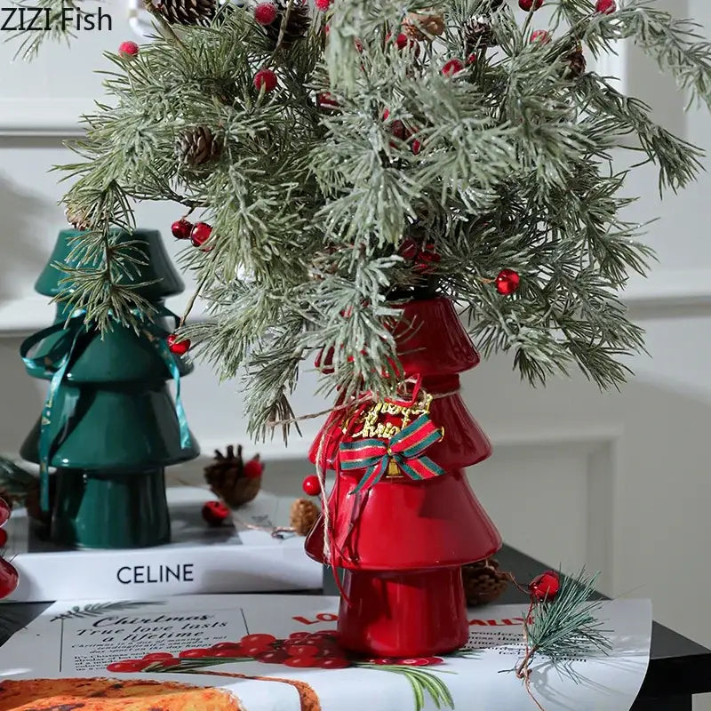 DecorBites™ Christmas Tree Ceramic Vase Xmas Decor Table Flowers Room Decor