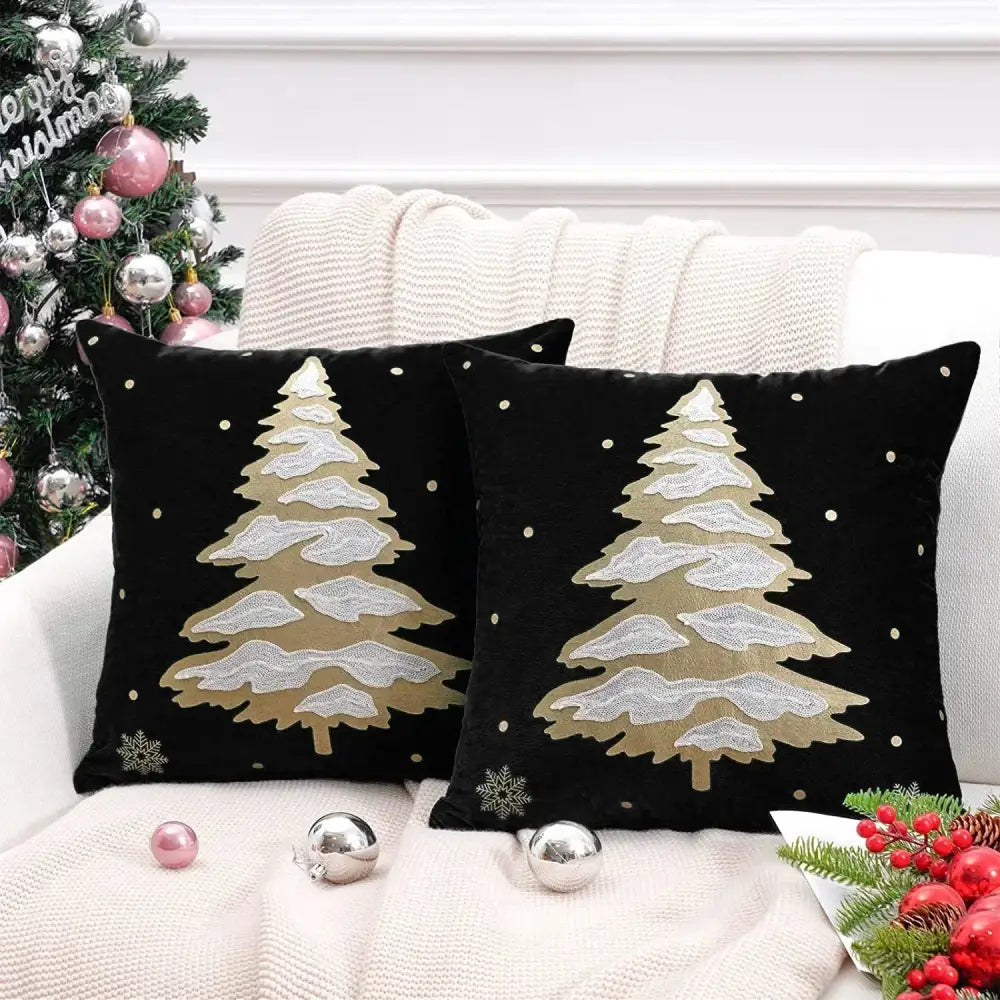 DecorBites™ Christmas Tree Embroidered Cushion Cover - Festive Decor Pillow Cover