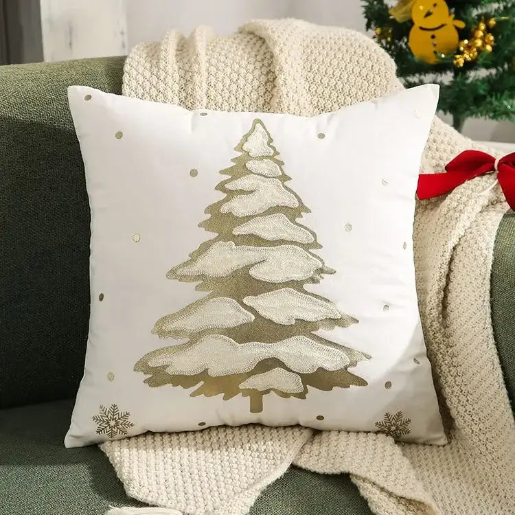 DecorBites™ Christmas Tree Embroidered Cushion Cover - Festive Decor Pillow Cover