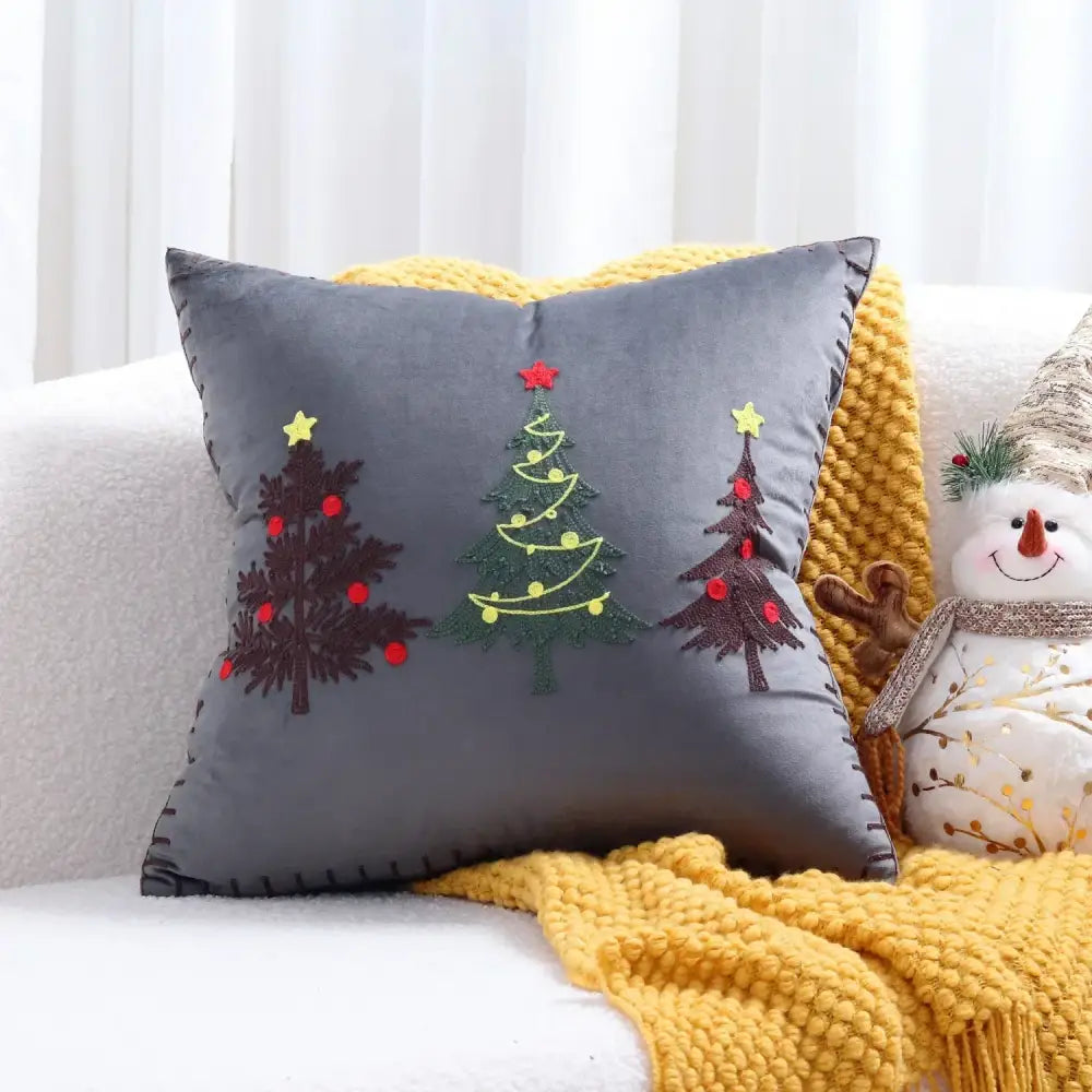 DecorBites™ Christmas Tree Embroidered Cushion Cover - Festive Decor Pillow Cover
