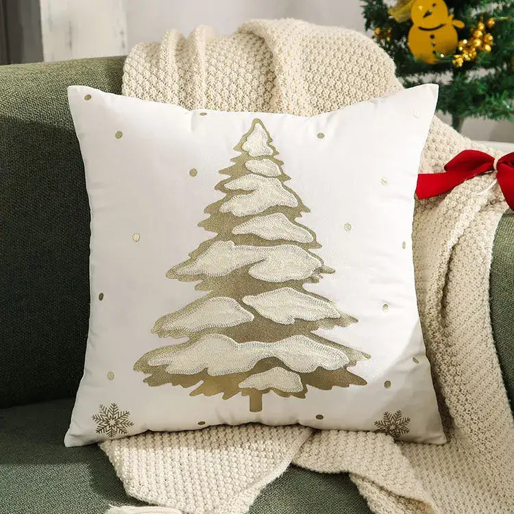 DecorBites™ Christmas Tree Embroidered Pillow Covers - Festive Cushion Cover 45x45cm