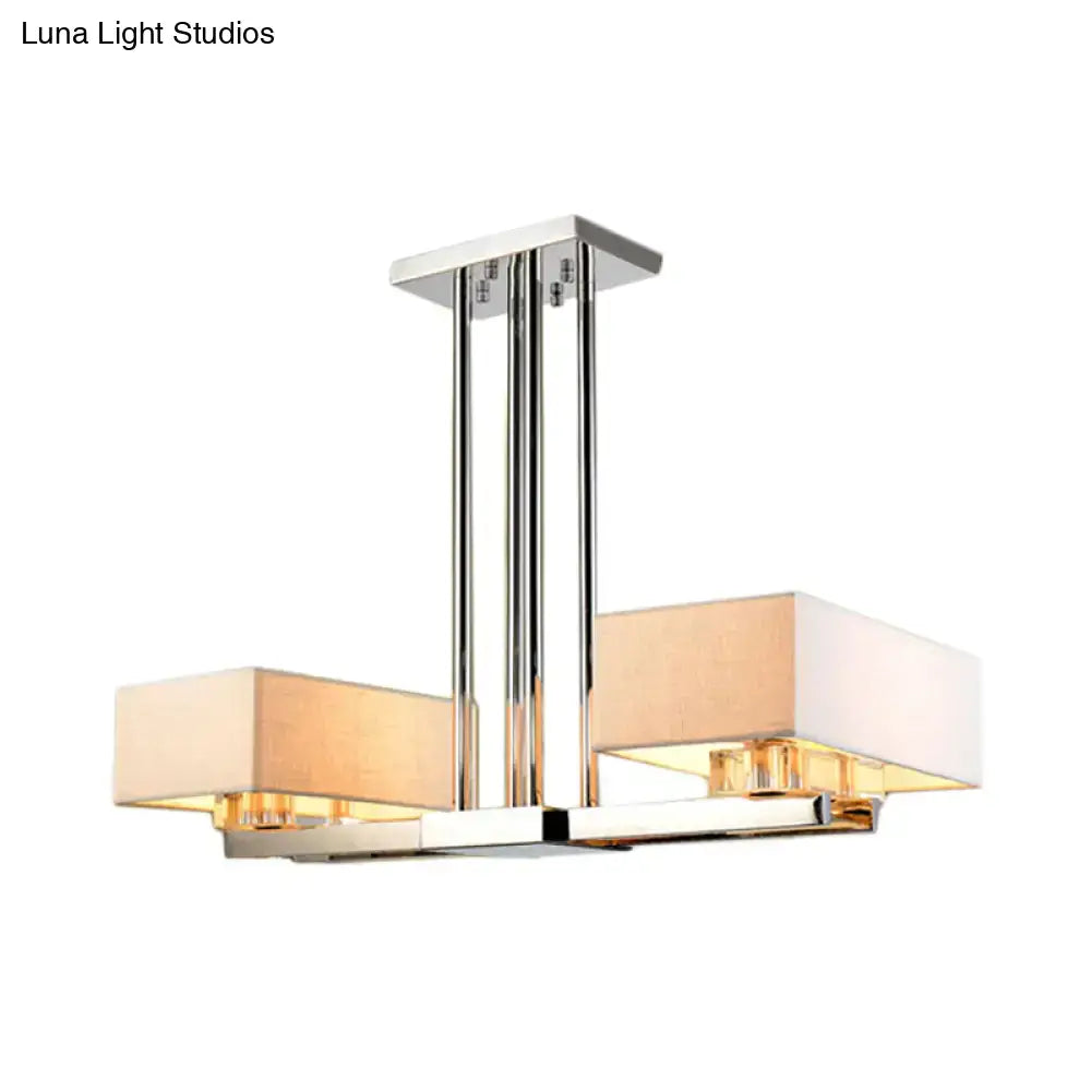 DecorBites™ Chrome Pendant Light with Fabric Shade - Rectangular Design, Classic Island Lamp for Dining Room - 2/4/6 Bulbs.