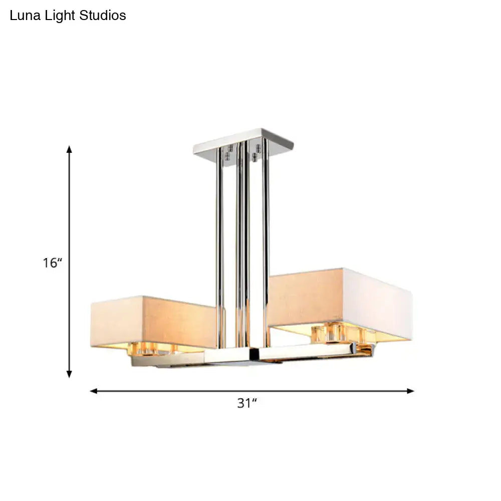 DecorBites™ Chrome Pendant Light with Fabric Shade - Rectangular Design, Classic Island Lamp for Dining Room - 2/4/6 Bulbs.