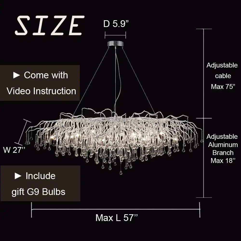 DecorBites™ Chrome Rectangular Crystal Chandelier Light Fixture