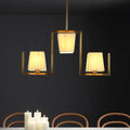 DecorBites™ Classic Brass Island Pendant Light Kit with Rectangle Fabric Shade - 3 Lights Dining Room Lighting