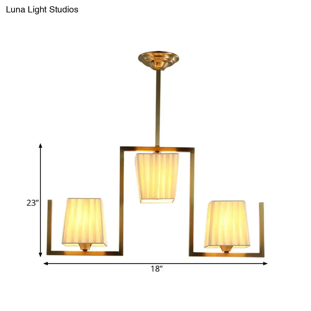 DecorBites™ Classic Brass Island Pendant Light Kit with Rectangle Fabric Shade - 3 Lights Dining Room Lighting
