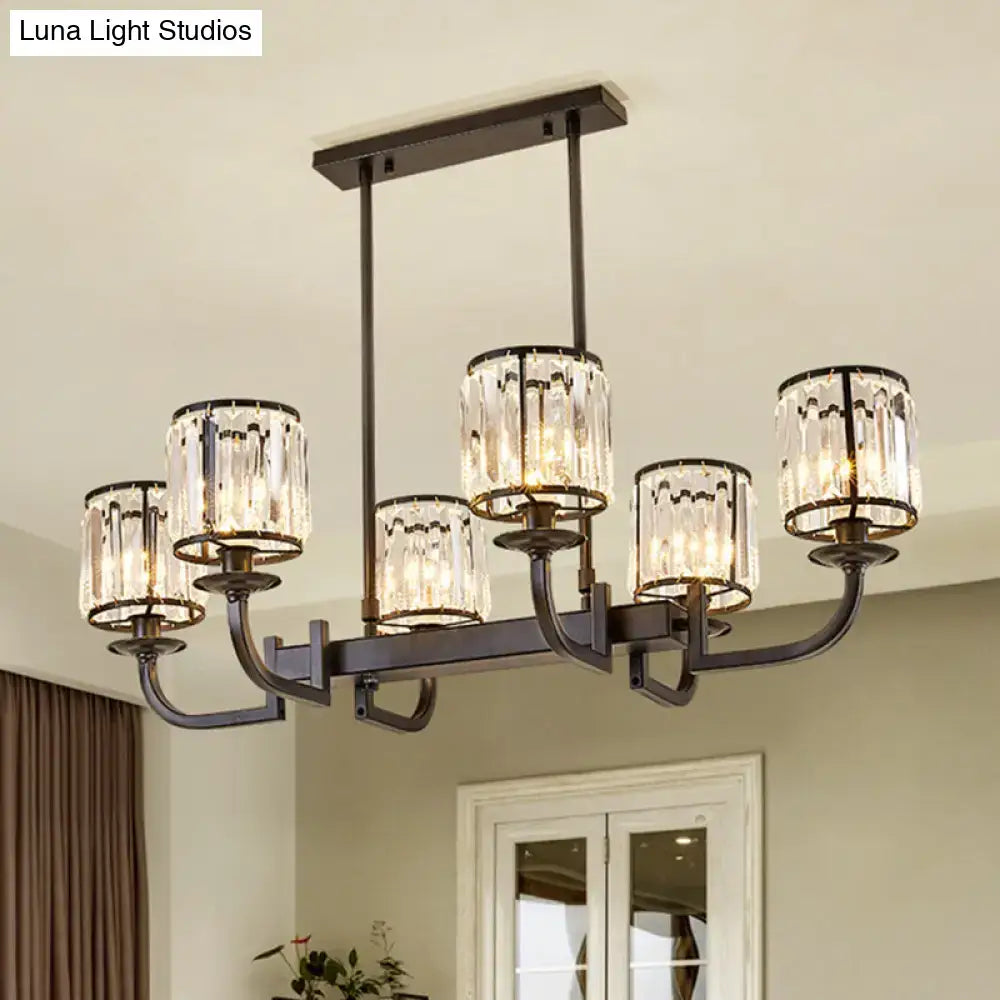 DecorBites™ Classic Faceted Crystal 7-Light Black Pendant Lamp for Dining Room Island
