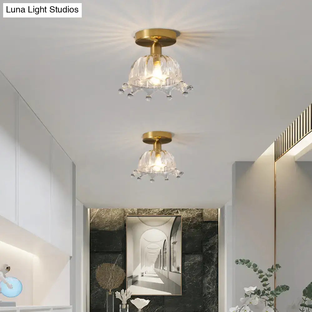Decorbites classic glass ceiling light fixture with brass lamp holder featuring gold finish and faceted crystal shade for corridors