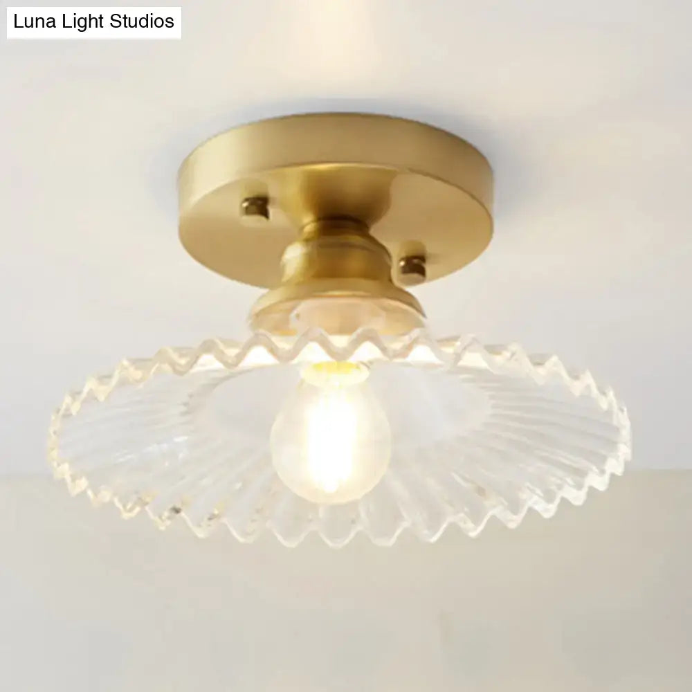 Decorbites classic glass ceiling light fixture with brass lamp holder and scalloped glass shade for corridors