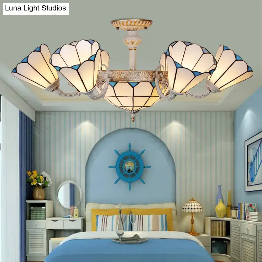 DecorBites™ Classic Hanging Cone Ceiling Light with White Glass Shade - Multi Light Chandelier