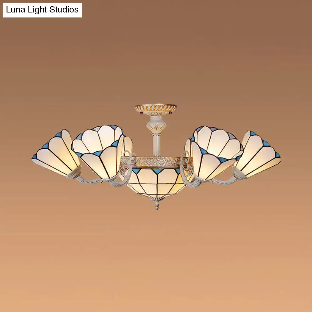 DecorBites™ Classic Hanging Cone Ceiling Light with White Glass Shade - Multi Light Chandelier