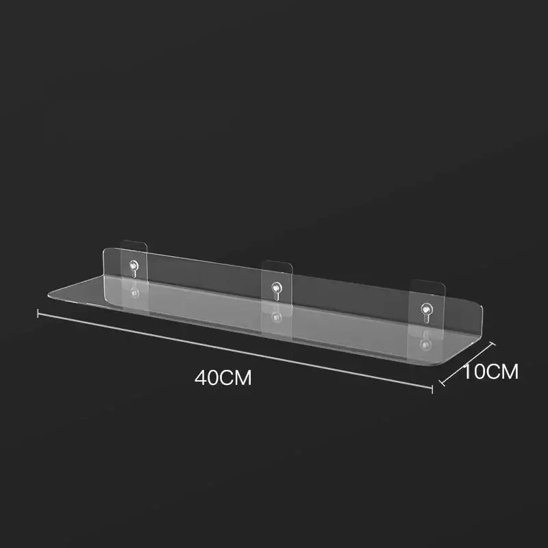 DecorBites clear acrylic wall mounted shelf organizer with adhesive hooks in transparent acrylic for versatile storage