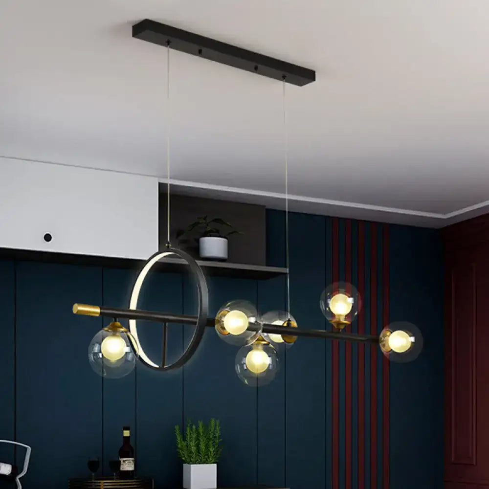 DecorBites™ Clear Glass Molecular Island Chandelier - 4/6-Light Pendant in Black with Metal Ring Deco
