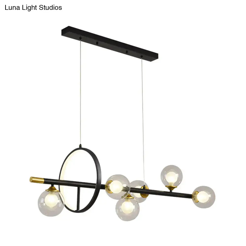 DecorBites™ Clear Glass Molecular Island Chandelier - 4/6-Light Pendant in Black with Metal Ring Deco