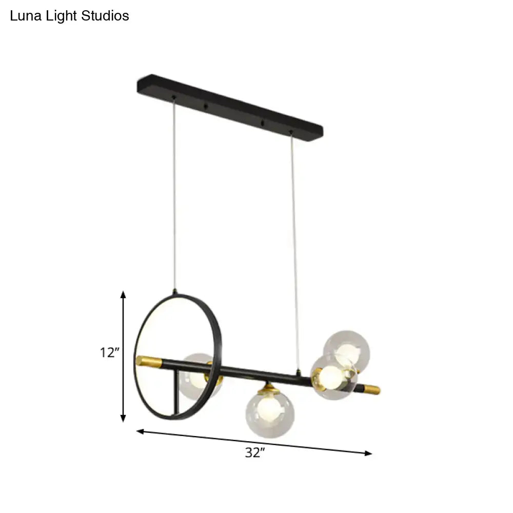 DecorBites™ Clear Glass Molecular Island Chandelier - 4/6-Light Pendant in Black with Metal Ring Deco