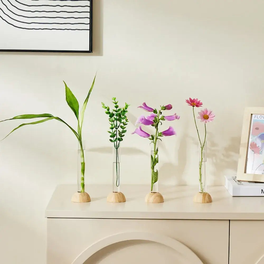 DecorBites™ Clear Vase with Bamboo Base Tabletop Decoration