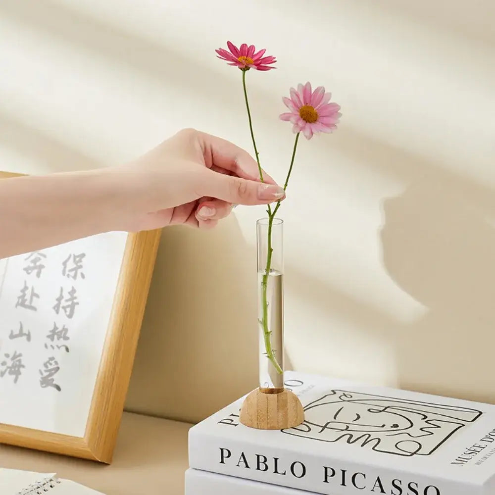 DecorBites™ Clear Vase with Bamboo Base Tabletop Decoration