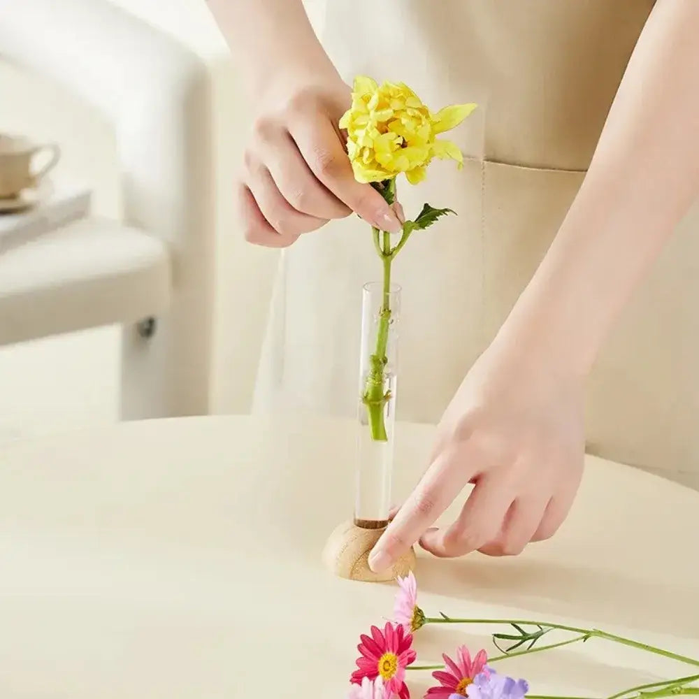 DecorBites™ Clear Vase with Bamboo Base Tabletop Decoration