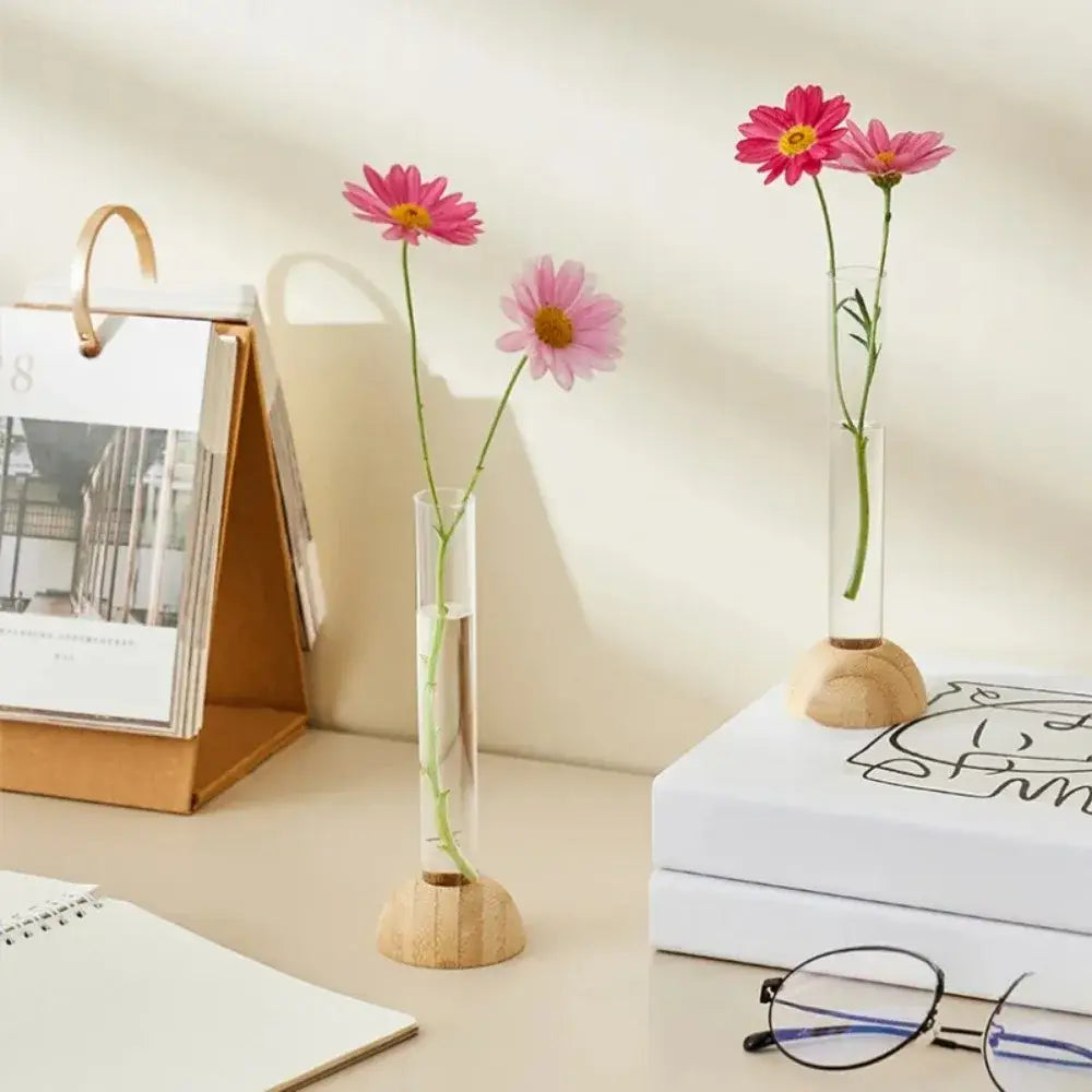 DecorBites™ Clear Vase with Bamboo Base Tabletop Decoration