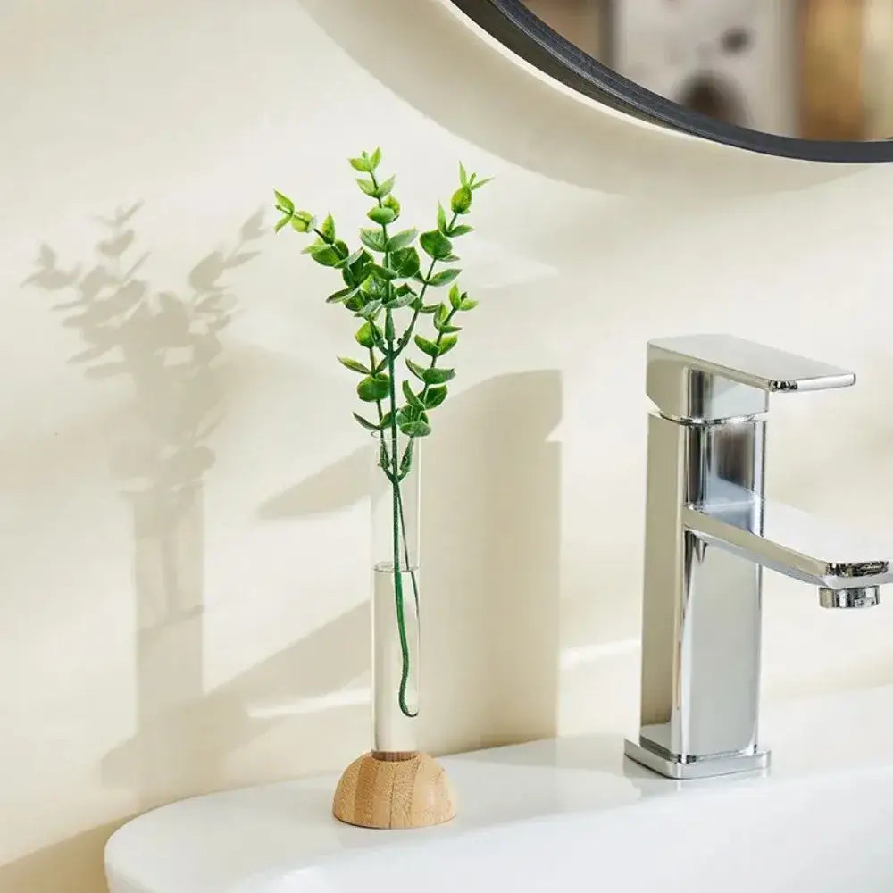 DecorBites™ Clear Vase with Bamboo Base Tabletop Decoration