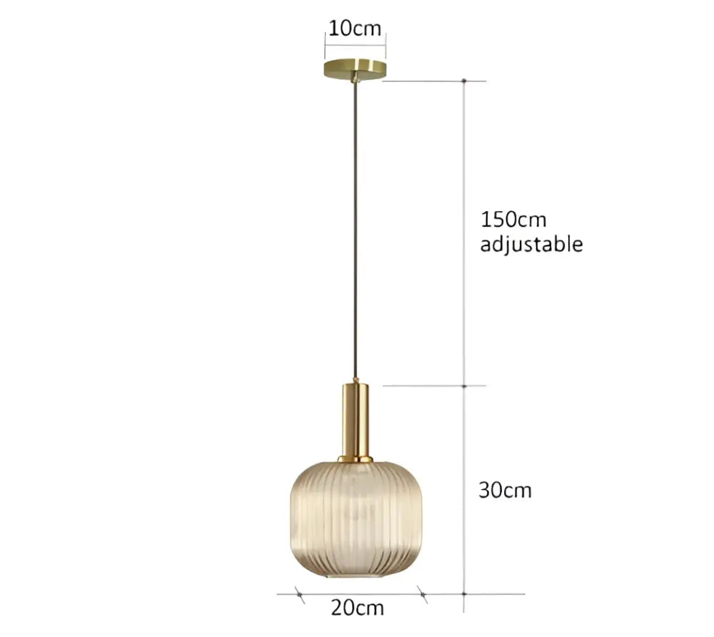 Decorbites™ colorful glass pendant lights featuring a gold-toned metal fixture with translucent ribbed glass shade