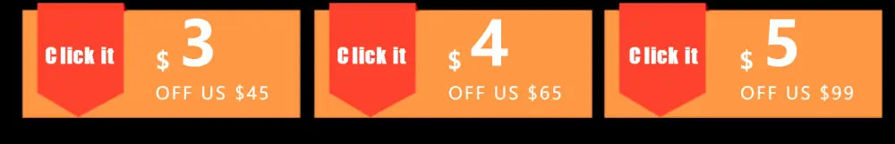 Orange rectangular discount banners with red flags highlighting DecorBites™ colorful glass pendant lights for retro style
