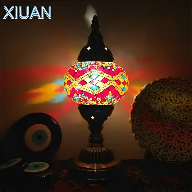 Decorbites colorful mosaic table lamp bedroom brass stained glass