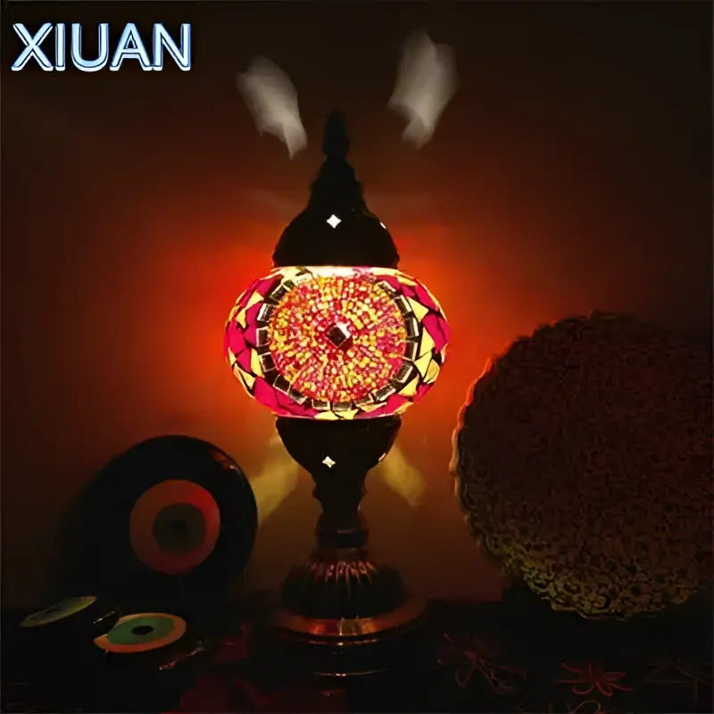 Decorbites colorful mosaic table lamp bedroom brass stained glass