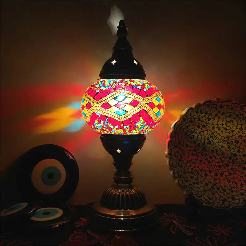 Decorbites colorful mosaic table lamp bedroom brass stained glass