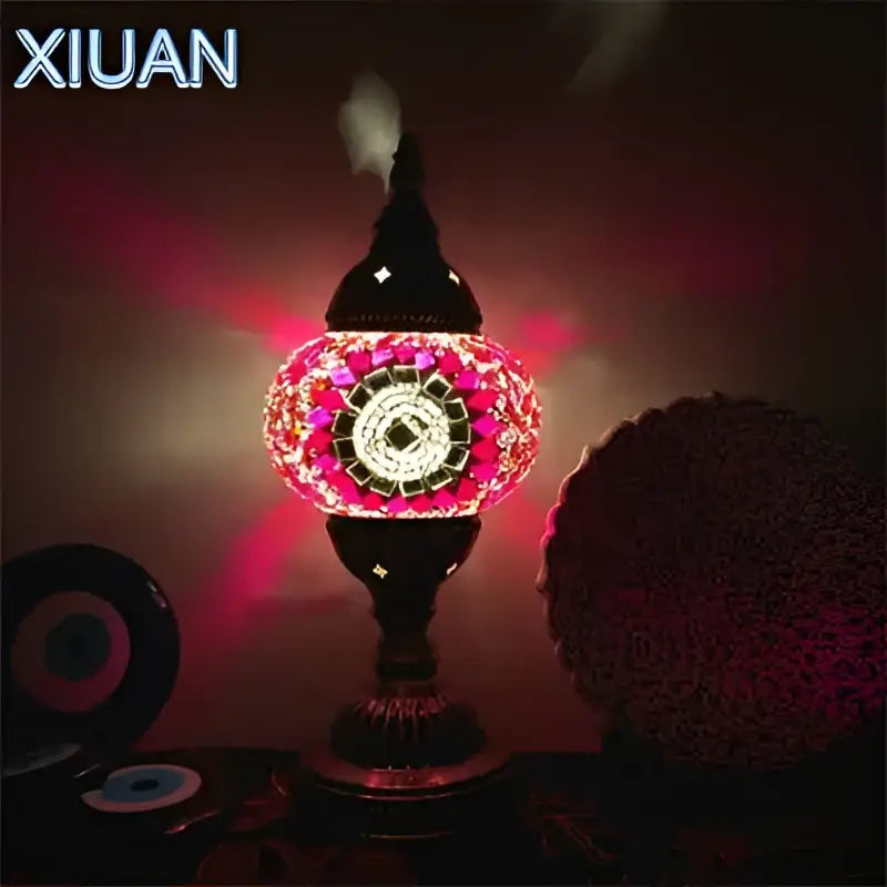 Decorbites colorful mosaic table lamp bedroom brass stained glass