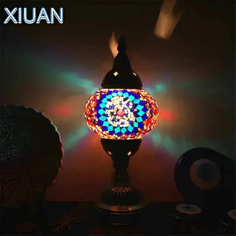 Decorbites colorful mosaic table lamp bedroom brass stained glass