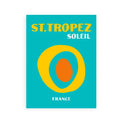 Vibrant turquoise art print featuring bold yellow and orange concentric circles from DecorBites™ colorful travel posters art set