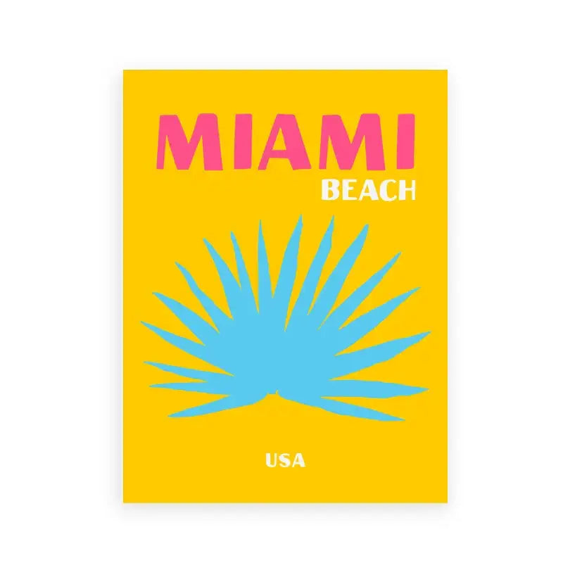 Decorbites colorful travel posters art print featuring vibrant yellow miami beach design with preppy color travel theme