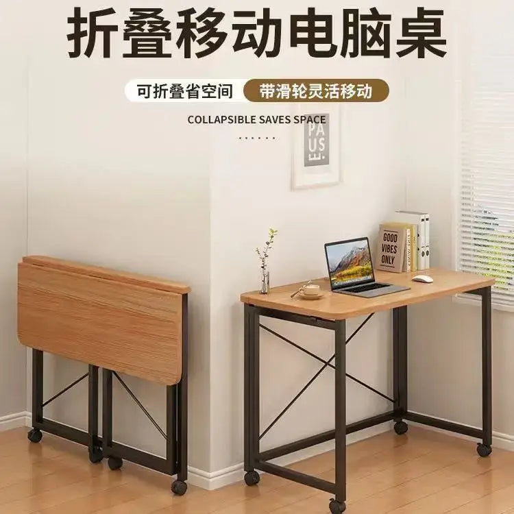 Decorbites compact foldable wood and black metal desk bedroom table