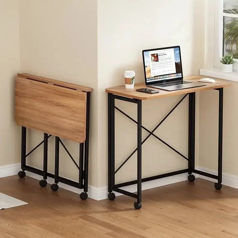 Decorbites compact foldable wood and black metal desk bedroom table
