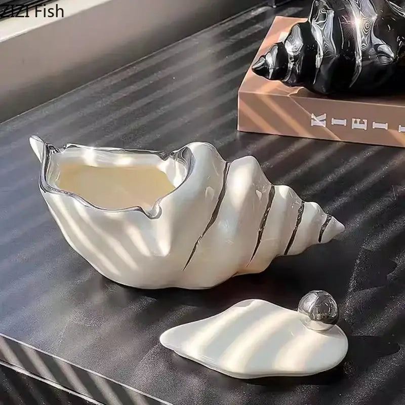 Decorbites conch ashtray silver and white ceramic living room decor