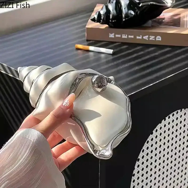 Decorbites conch ashtray silver and white ceramic living room decor