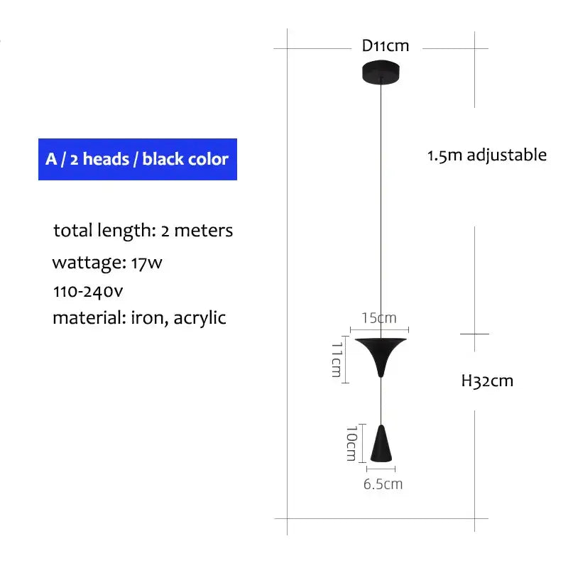 DecorBites™ Cone Pendant Light 17W Black White Industrial Kitchen Island Bedside Lamp