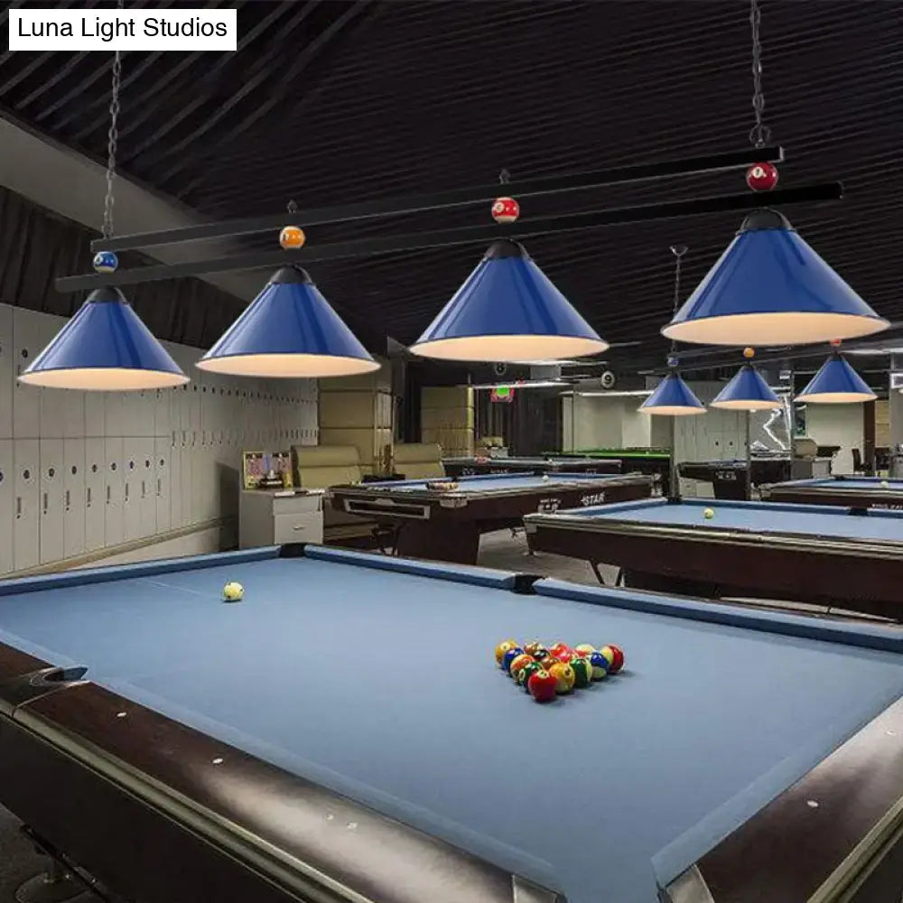DecorBites™ Conical Island Metal Pendant Ceiling Light - Industrial Style with Decorative Billiards Accent