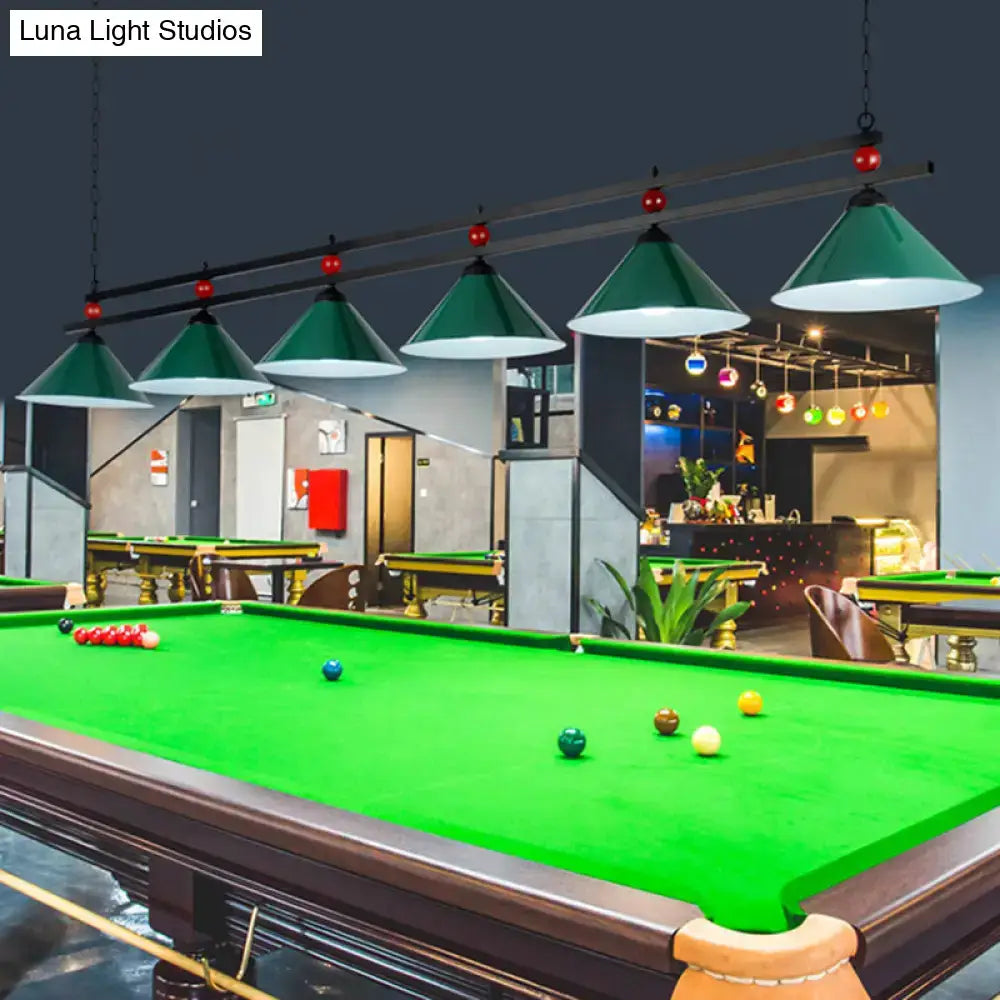 DecorBites™ Conical Island Metal Pendant Ceiling Light - Industrial Style with Decorative Billiards Accent