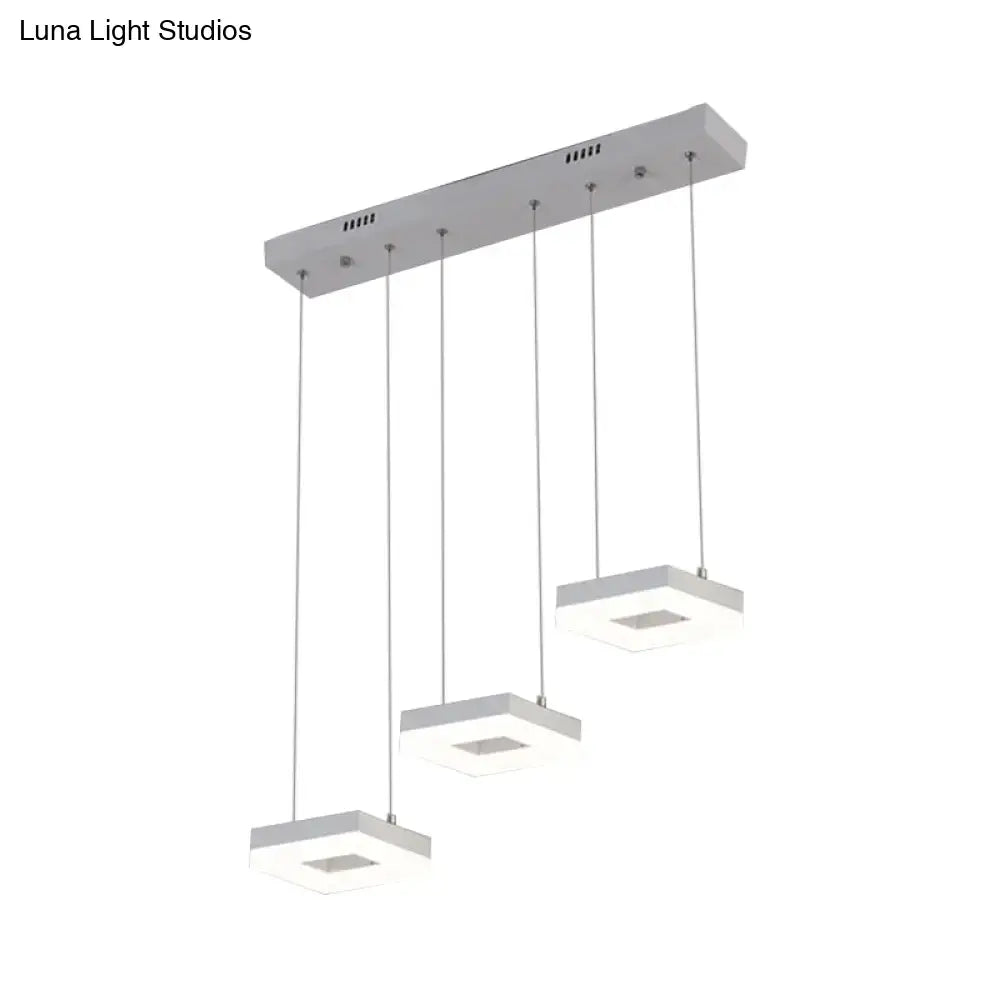 DecorBites™ Contemporary Acrylic Square Island Light - 3-Light Ceiling Fixture over Table, Warm/White/Natural Light