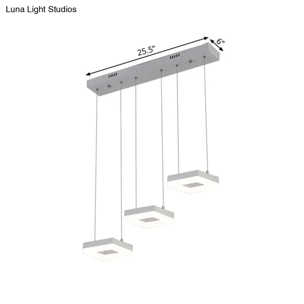 DecorBites™ Contemporary Acrylic Square Island Light - 3-Light Ceiling Fixture over Table, Warm/White/Natural Light