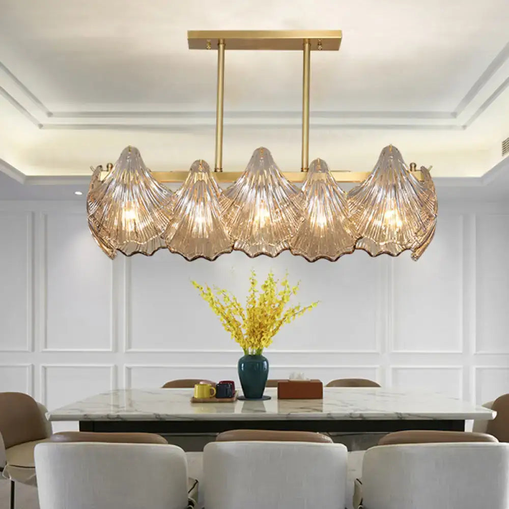 DecorBites™ Contemporary Amber Crystal Pendant Light with Brass Island Lighting - 8 Lights, Linear Metal Arm