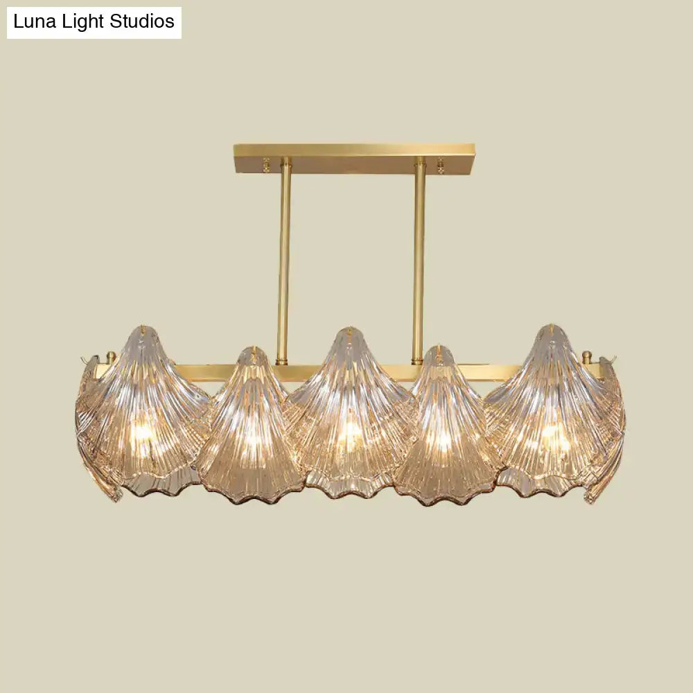DecorBites™ Contemporary Amber Crystal Pendant Light with Brass Island Lighting - 8 Lights, Linear Metal Arm
