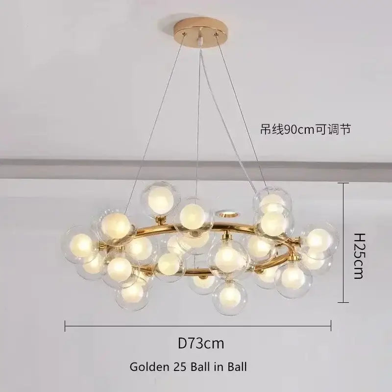DecorBites™ Contemporary Black and Gold Chandelier - White Glass Ball