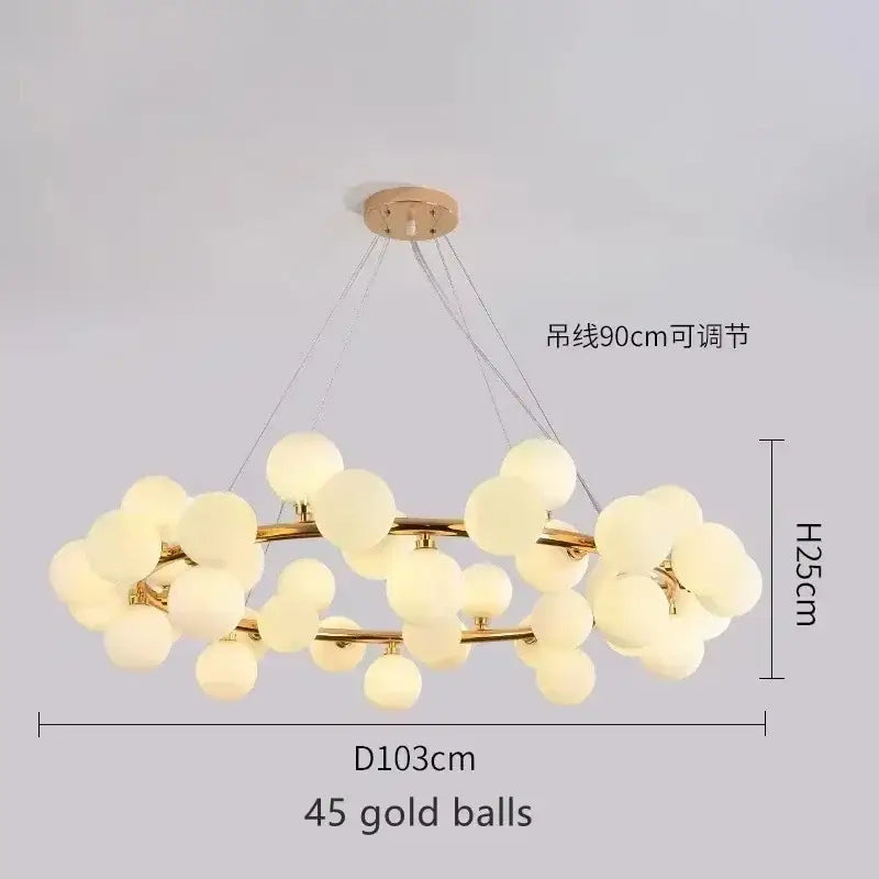 DecorBites™ Contemporary Black and Gold Chandelier - White Glass Ball