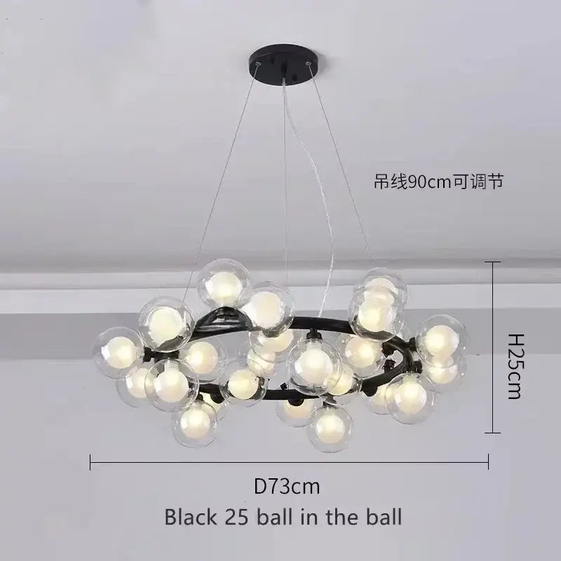 DecorBites™ Contemporary Black and Gold Chandelier - White Glass Ball