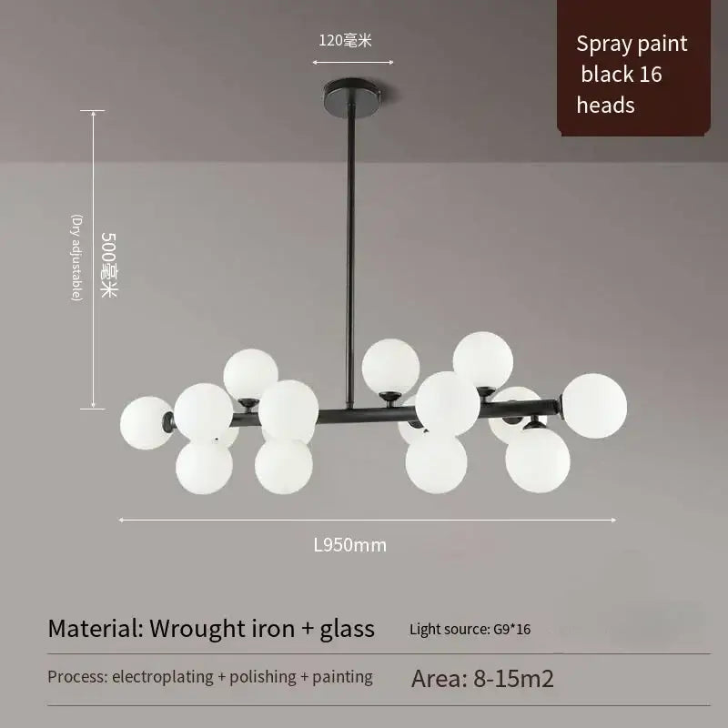 DecorBites™ Contemporary Black and Gold Chandelier - White Glass Ball