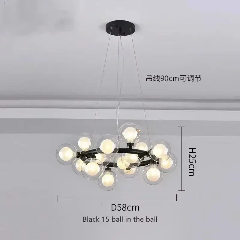 DecorBites™ Contemporary Black and Gold Chandelier - White Glass Ball