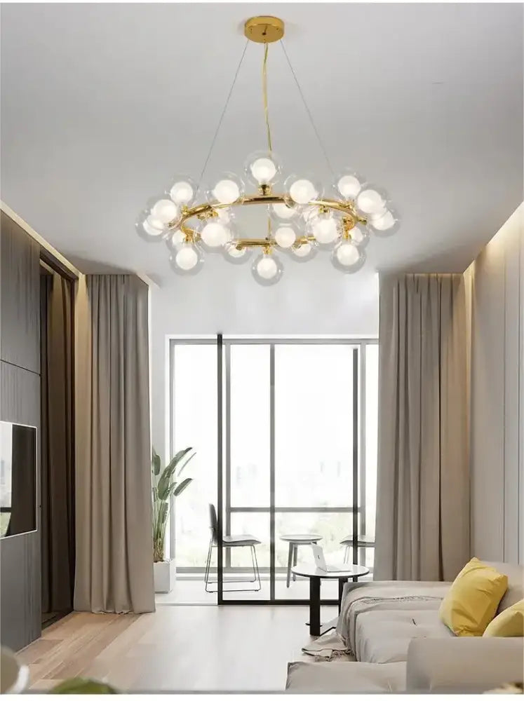 DecorBites™ Contemporary Black and Gold Chandelier - White Glass Ball